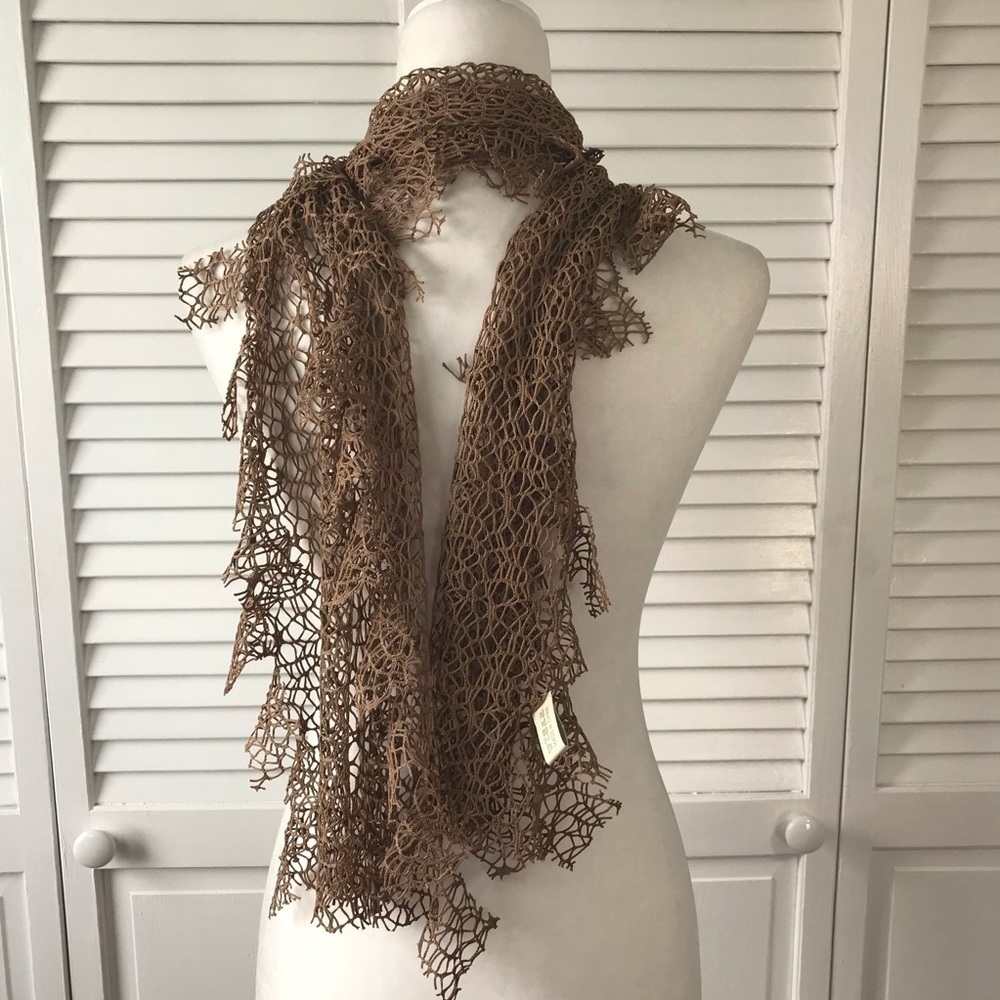 3/$25 Brown Polyester Blend Net Pattern Scarf - Picture 4 of 4